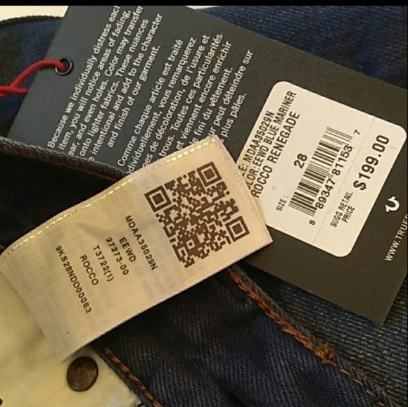 NWT True Religion Rocco Button Fly Relaxed Skinny